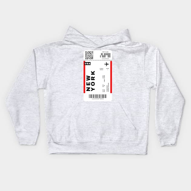 New York Boarding Pass United States Destination Ticket Kids Hoodie by Saraahdesign